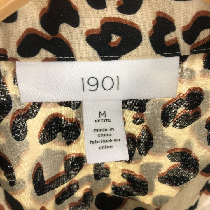 1901 Leopard Pattern Long Sleeve Cotton Shirt, Women's Size Medium cotton Beige type Vintage Second Hand