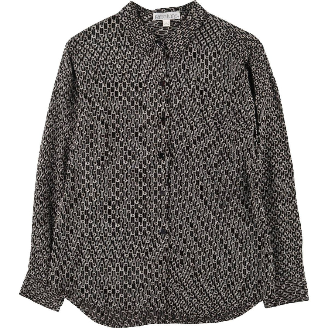 Karen Kane all-over print long-sleeved shirt, made in the USA, women's size L unclear black type Vintage Second Hand
