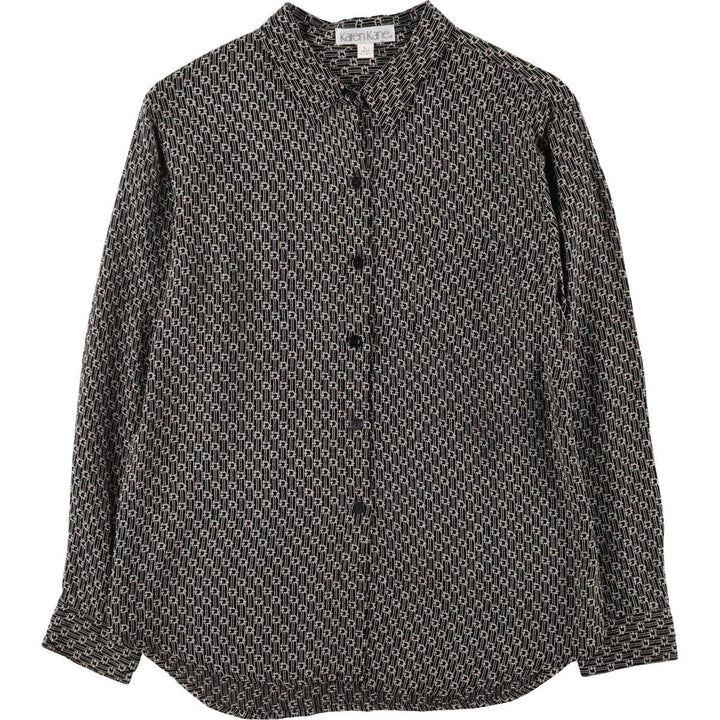 Karen Kane all-over print long-sleeved shirt, made in the USA, women's size L unclear black type Vintage Second Hand