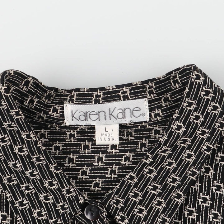 Karen Kane all-over print long-sleeved shirt, made in the USA, women's size L unclear black type Vintage Second Hand
