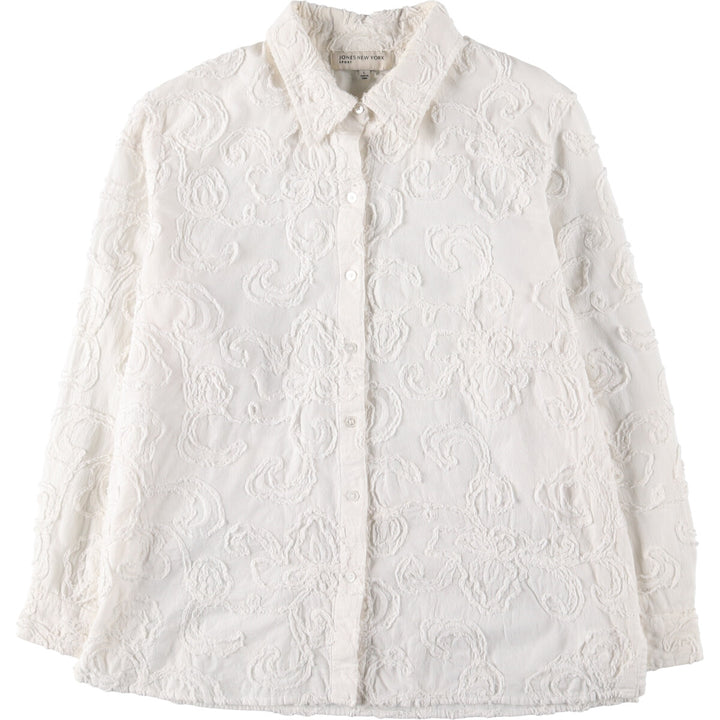 JONES NEW YORK Cutwork Embroidery Long Sleeve Cotton Shirt Women's Size L /eaa524949