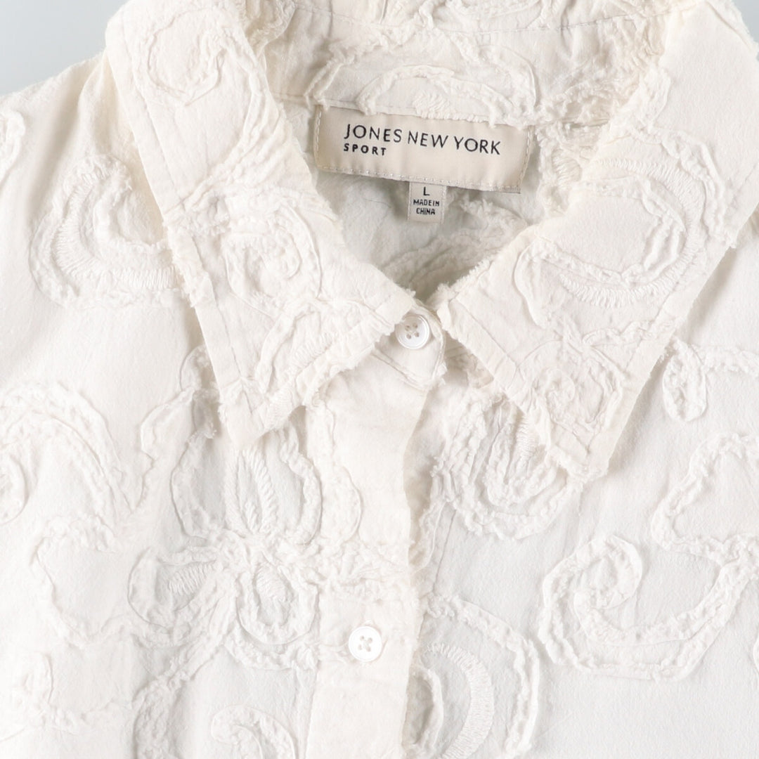 JONES NEW YORK Cutwork Embroidery Long Sleeve Cotton Shirt Women's Size L /eaa524949