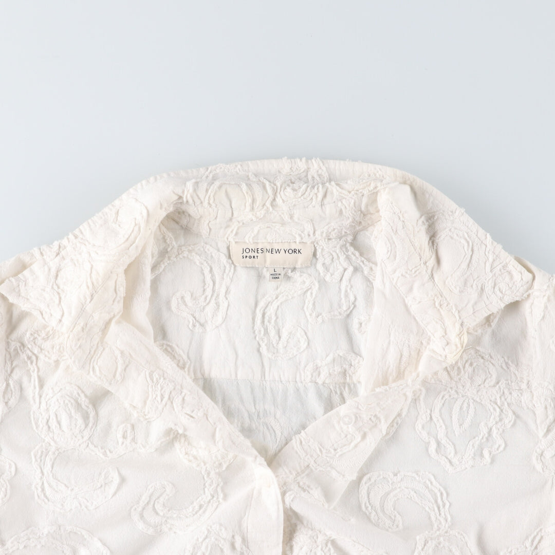 JONES NEW YORK Cutwork Embroidery Long Sleeve Cotton Shirt Women's Size L /eaa524949