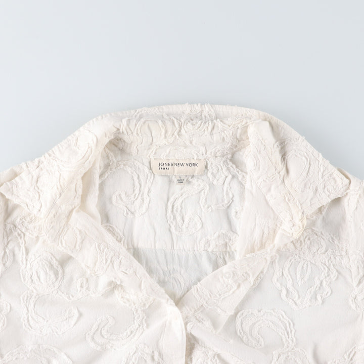 JONES NEW YORK Cutwork Embroidery Long Sleeve Cotton Shirt Women's Size L /eaa524949
