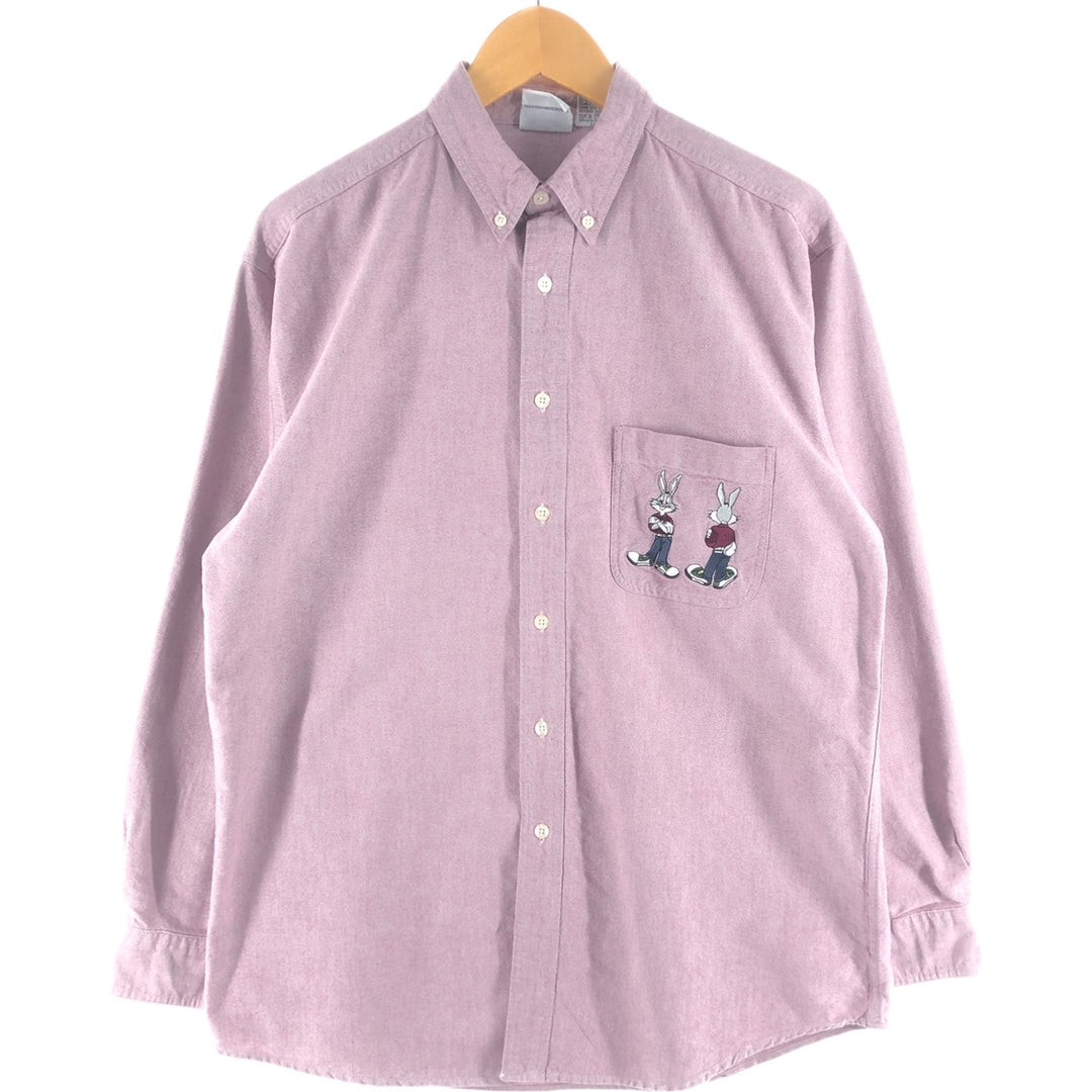 90'S ACME CLOTHING CO. LOONEY TUNES Bugs Bunny long-sleeved button-down shirt, women's size M cotton bordeaux Vintage Second Hand