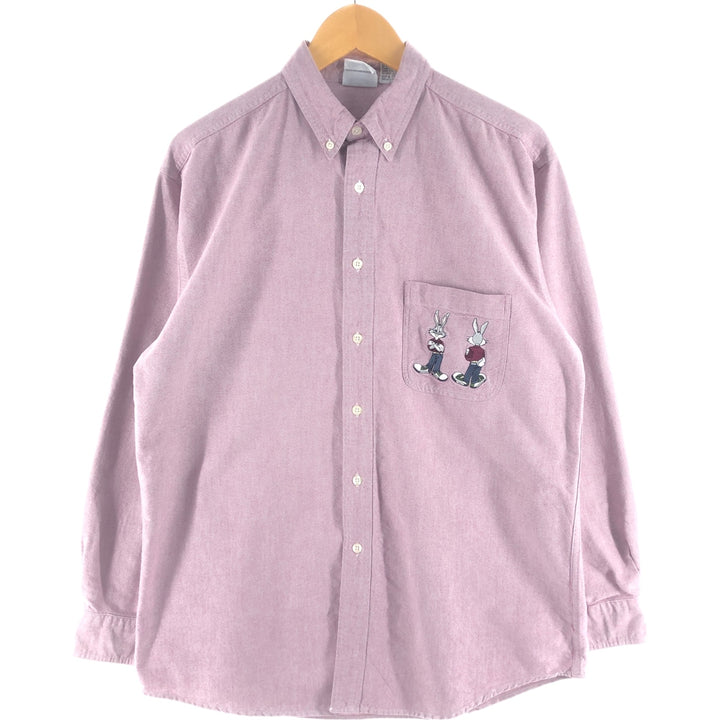 90'S ACME CLOTHING CO. LOONEY TUNES Bugs Bunny long-sleeved button-down shirt, women's size M cotton bordeaux Vintage Second Hand