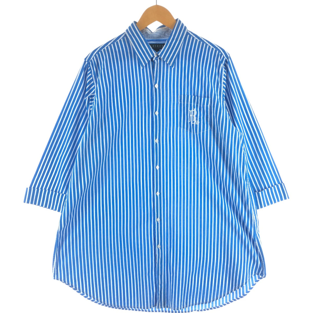 Ralph Lauren LAUREN Lauren Stripe Pattern 3/4 Sleeve Long Sleeve Cotton Striped Shirt Women's XL /eaa524956