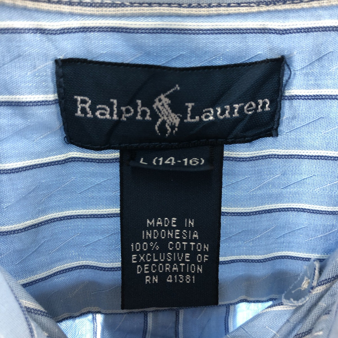 Ralph Lauren long-sleeved button-down striped shirt, women's size L cotton Blue type light blue Vintage Second Hand