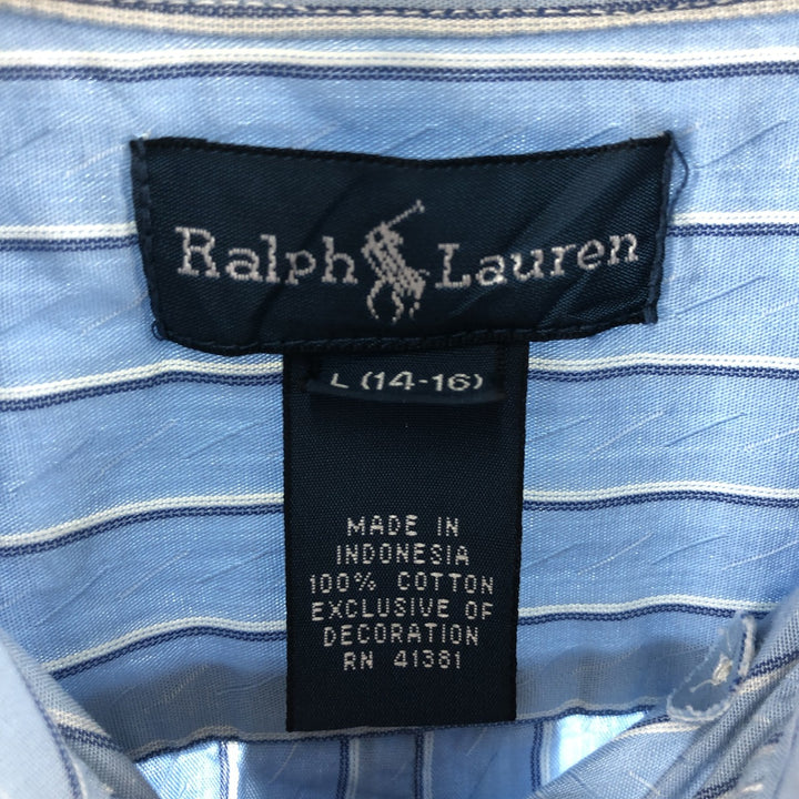 Ralph Lauren long-sleeved button-down striped shirt, women's size L cotton Blue type light blue Vintage Second Hand