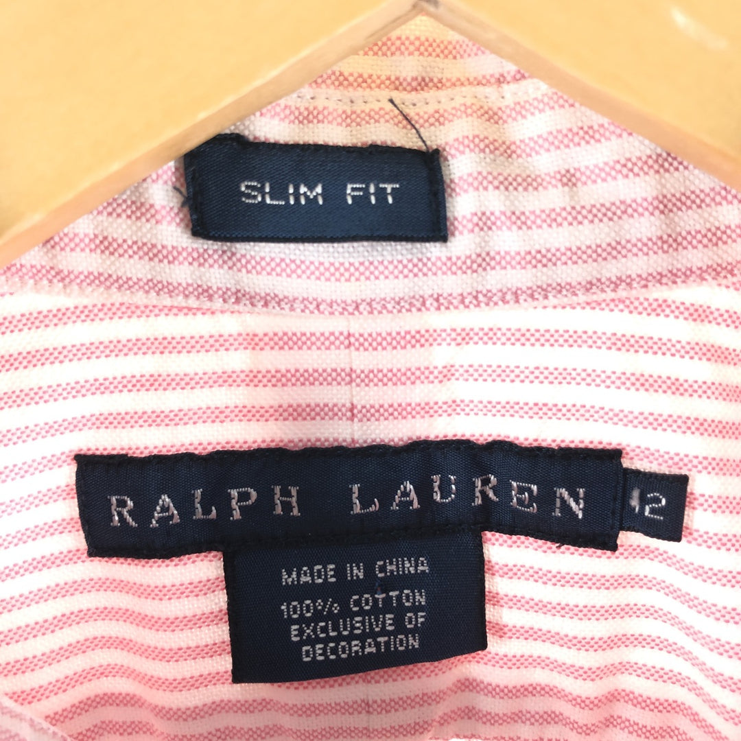 Ralph Lauren Slim Fit Long Sleeve Button-Down Striped Shirt, Women's Size Medium cotton pink type Vintage Second Hand