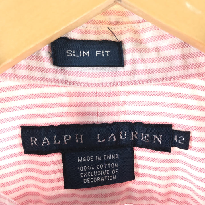 Ralph Lauren Slim Fit Long Sleeve Button-Down Striped Shirt, Women's Size Medium cotton pink type Vintage Second Hand