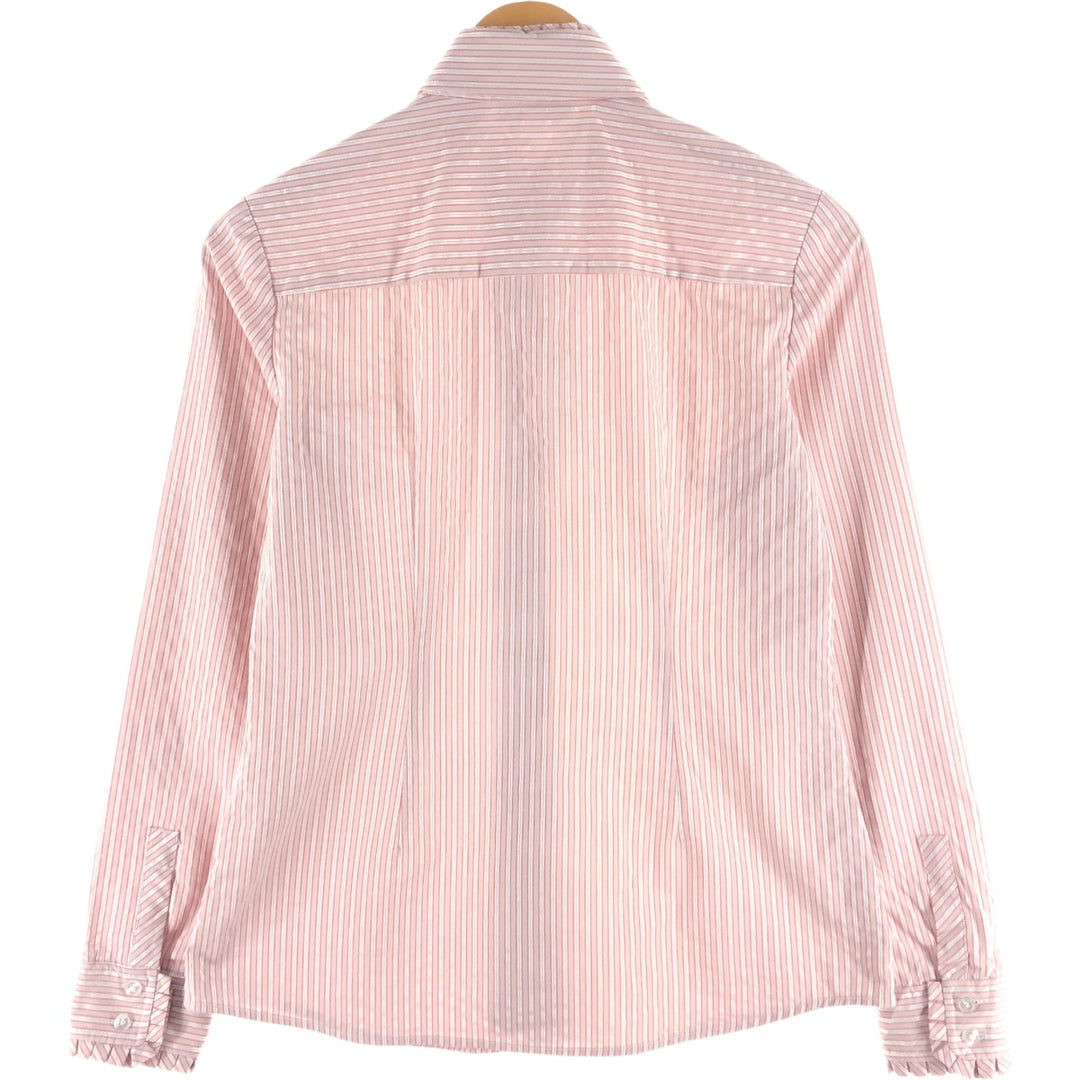 NEW YORK & COMPANY Ruffled Long Sleeve Cotton Striped Shirt, Women's Size Small cotton pink type Vintage Second Hand