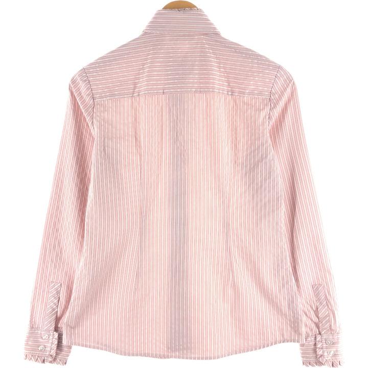 NEW YORK & COMPANY Ruffled Long Sleeve Cotton Striped Shirt, Women's Size Small cotton pink type Vintage Second Hand