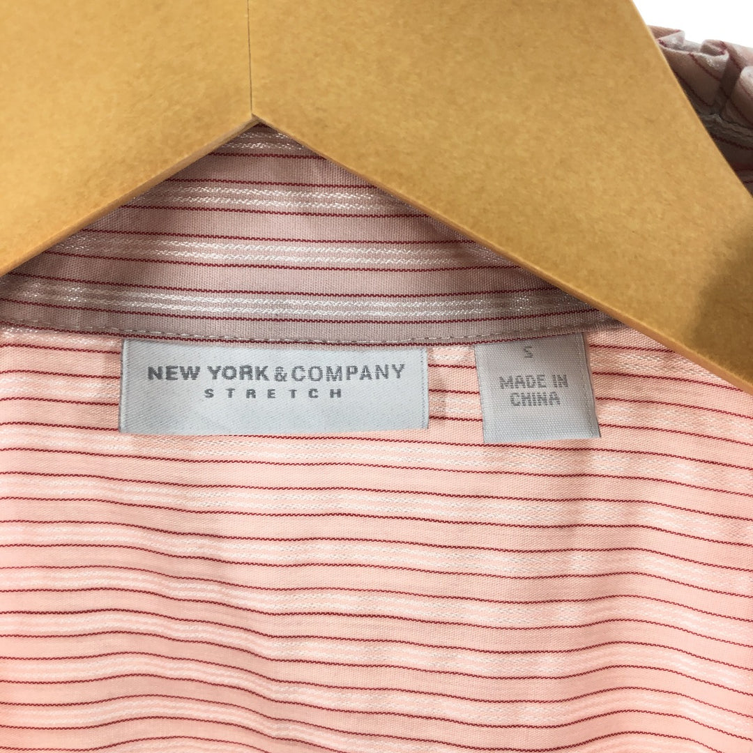 NEW YORK & COMPANY Ruffled Long Sleeve Cotton Striped Shirt, Women's Size Small cotton pink type Vintage Second Hand