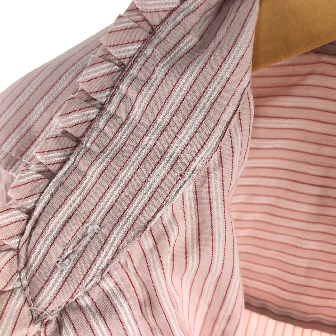NEW YORK & COMPANY Ruffled Long Sleeve Cotton Striped Shirt, Women's Size Small cotton pink type Vintage Second Hand