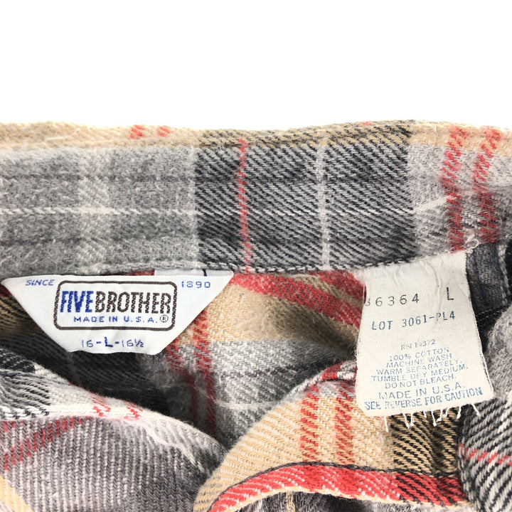 70s~80'S Five Brother Long Sleeve Heavy Flannel Check Shirt Made in USA Men's L Size Vintage /eaa524964