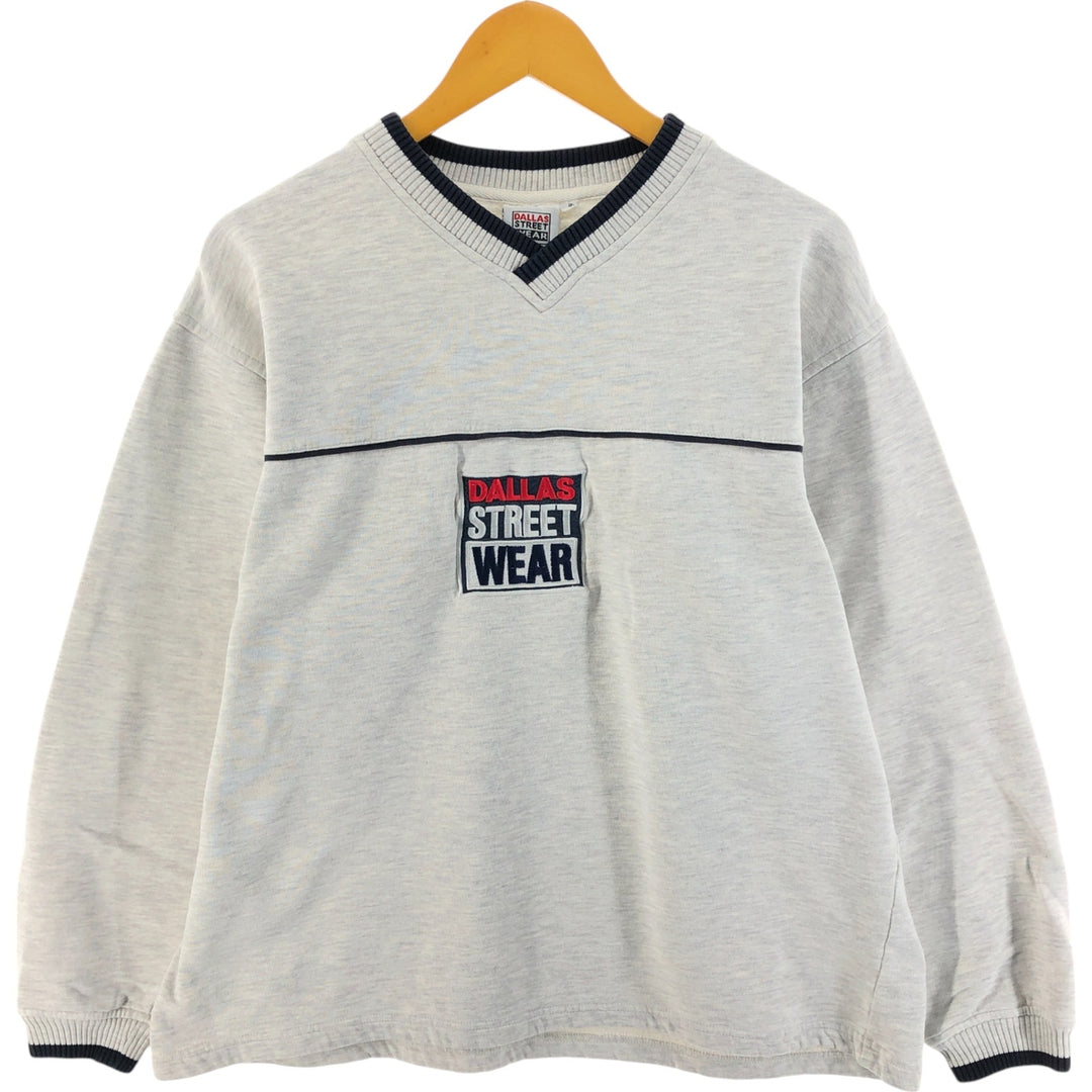 DALLAS STREET WEAR Parody V-Neck Logo Sweatshirt, Made in USA, Men's Size L cotton gray type Vintage Second Hand