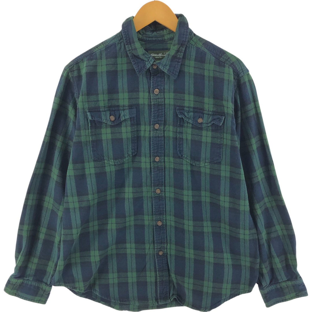 Eddie Bauer Men's Long Sleeve Flannel Check Shirt, Size XL cotton navy blue type Vintage Second Hand