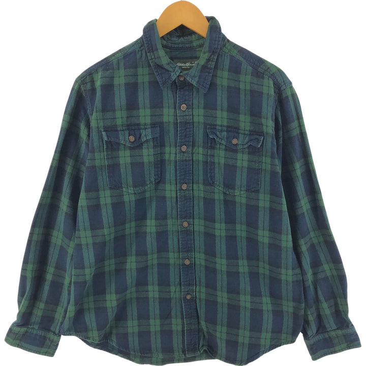 Eddie Bauer Men's Long Sleeve Flannel Check Shirt, Size XL cotton navy blue type Vintage Second Hand