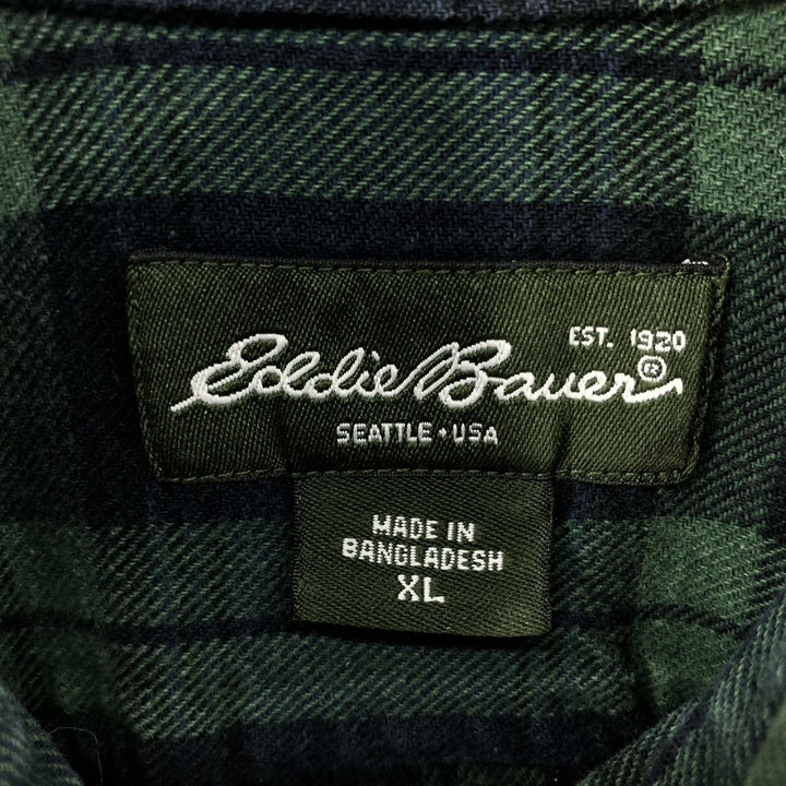 Eddie Bauer Men's Long Sleeve Flannel Check Shirt, Size XL cotton navy blue type Vintage Second Hand