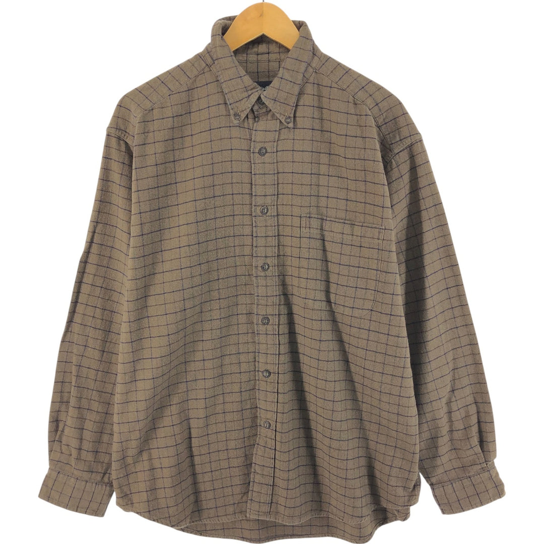 Eddie Bauer Long Sleeve Button Down Light Flannel Check Shirt, Men's Size L cotton brown type Vintage Second Hand