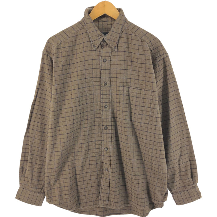 Eddie Bauer Long Sleeve Button Down Light Flannel Check Shirt, Men's Size L cotton brown type Vintage Second Hand