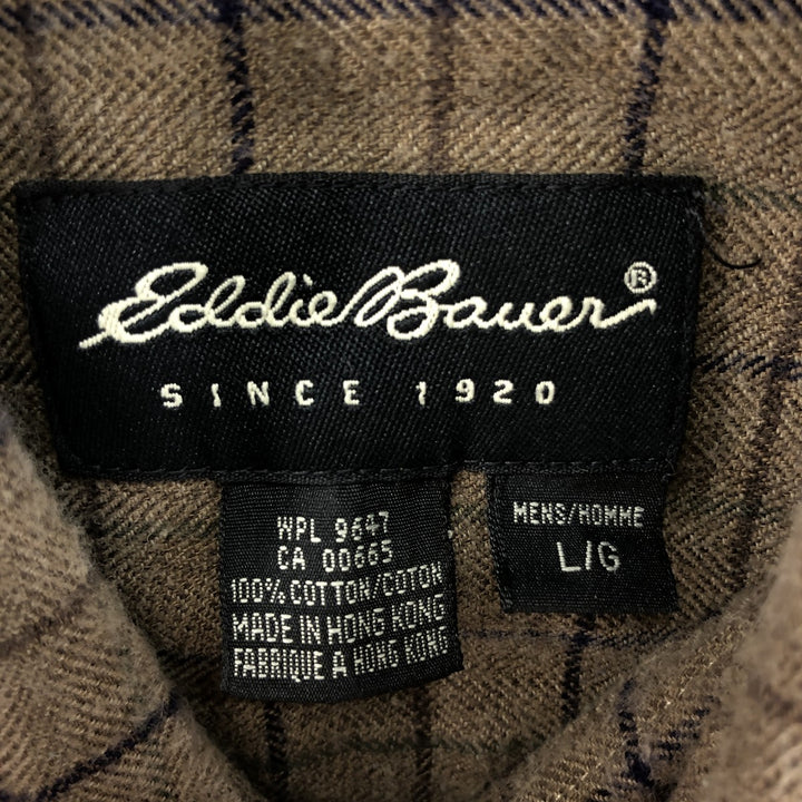 Eddie Bauer Long Sleeve Button Down Light Flannel Check Shirt, Men's Size L cotton brown type Vintage Second Hand