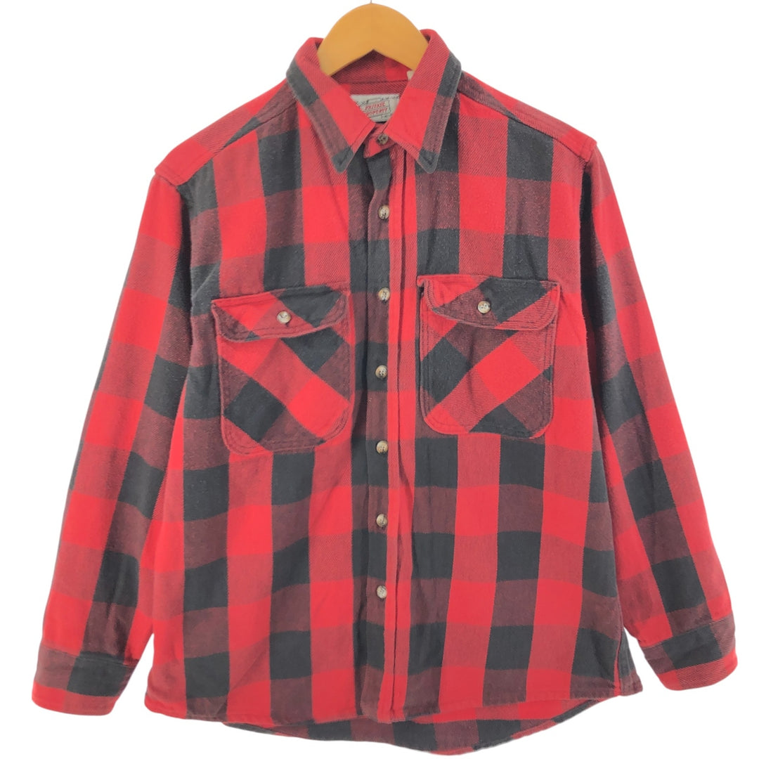 1980'S PRIVATE PROPERTY Buffalo Check Long Sleeve Heavy Flannel Check Shirt, Made in USA, Men's Size L, Vintage cotton red type Vintage Second Hand
