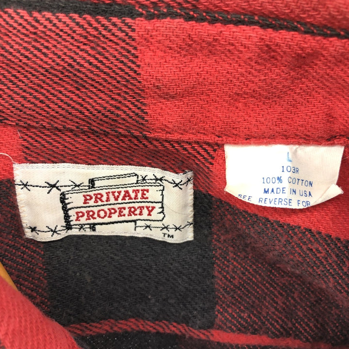 1980'S PRIVATE PROPERTY Buffalo Check Long Sleeve Heavy Flannel Check Shirt, Made in USA, Men's Size L, Vintage cotton red type Vintage Second Hand
