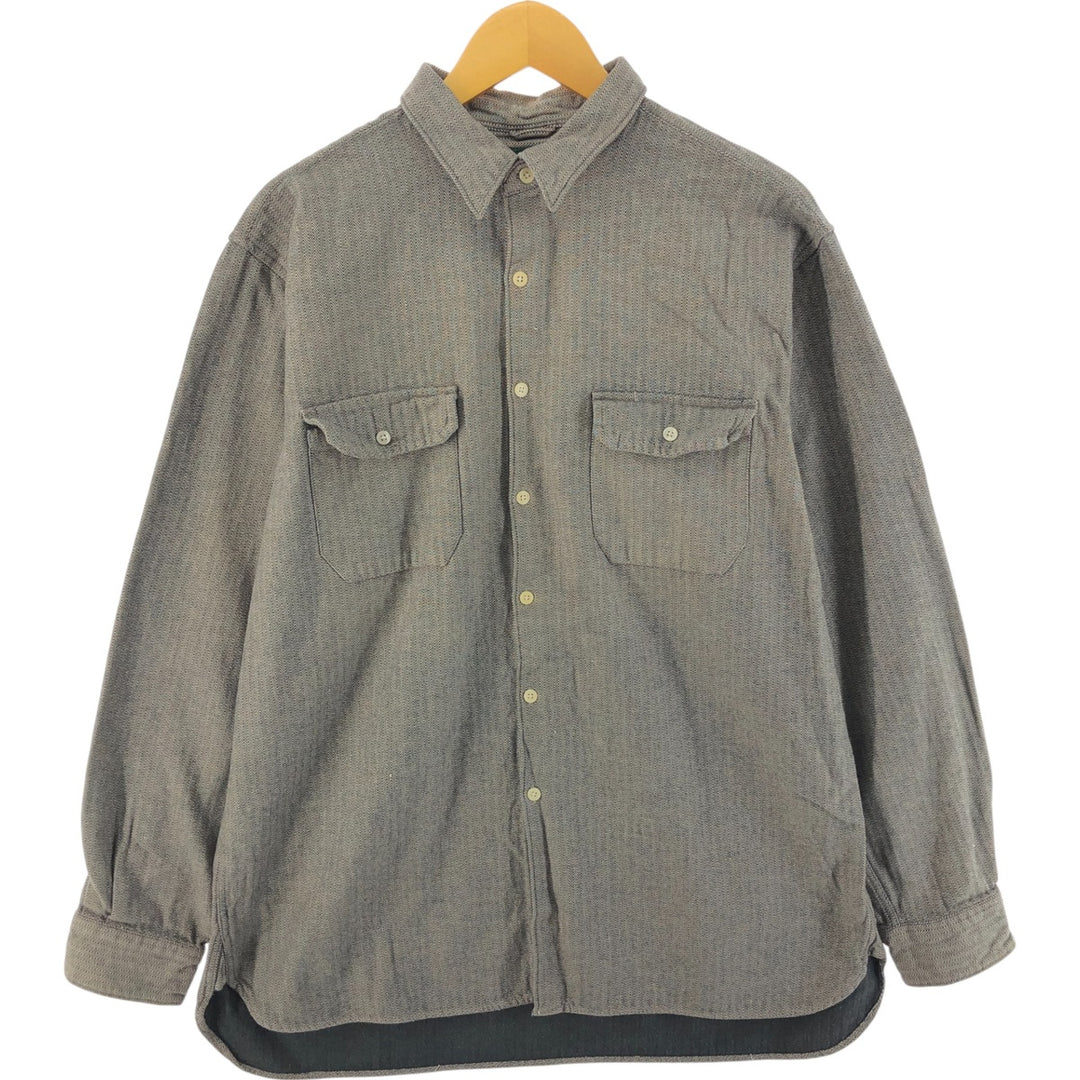 Vintage 90'S J.Crew Houndstooth Pattern Long Sleeve Light Flannel Shirt, Men's Size L cotton gray type Vintage Second Hand