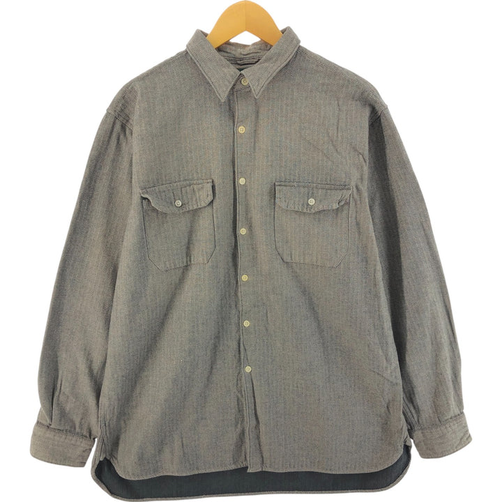Vintage 90'S J.Crew Houndstooth Pattern Long Sleeve Light Flannel Shirt, Men's Size L cotton gray type Vintage Second Hand