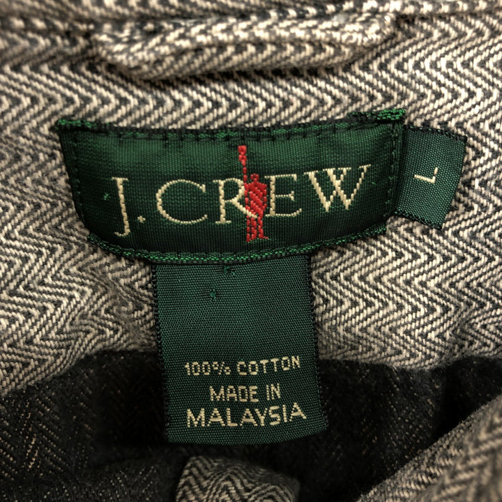 Vintage 90'S J.Crew Houndstooth Pattern Long Sleeve Light Flannel Shirt, Men's Size L cotton gray type Vintage Second Hand