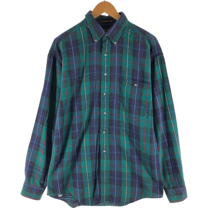 Vintage 80s-90'S Eddie Bauer black tag long-sleeved button-down light flannel check shirt, made in the USA, men's size L cotton green type Vintage Second Hand