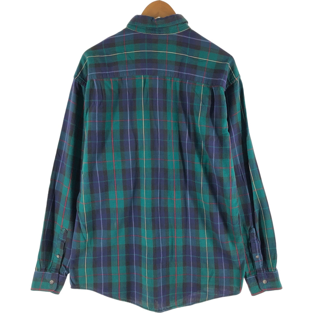 Vintage 80s-90'S Eddie Bauer black tag long-sleeved button-down light flannel check shirt, made in the USA, men's size L cotton green type Vintage Second Hand