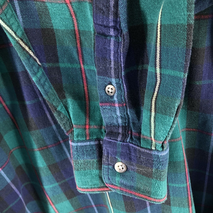 Vintage 80s-90'S Eddie Bauer black tag long-sleeved button-down light flannel check shirt, made in the USA, men's size L cotton green type Vintage Second Hand