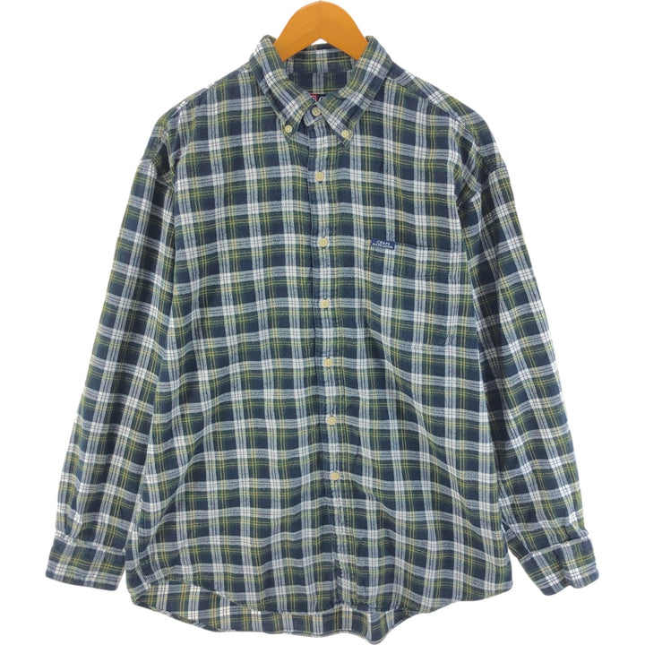 90'S Ralph Lauren CHAPS Long Sleeve Button Down Light Flannel Check Shirt Men's Size L Vintage cotton Green type dark green Vintage Second Hand