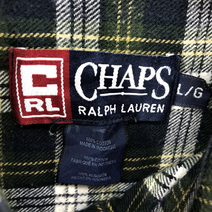 90'S Ralph Lauren CHAPS Long Sleeve Button Down Light Flannel Check Shirt Men's Size L Vintage cotton Green type dark green Vintage Second Hand
