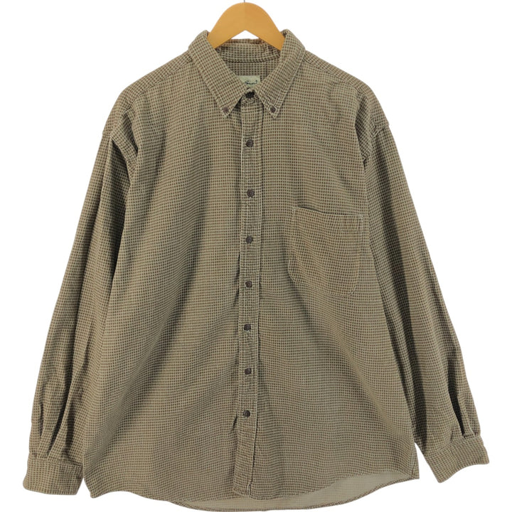 Eddie Bauer Check Pattern Long Sleeve Button-Down Corduroy Shirt, Men's Size XL cotton brown type Vintage Second Hand