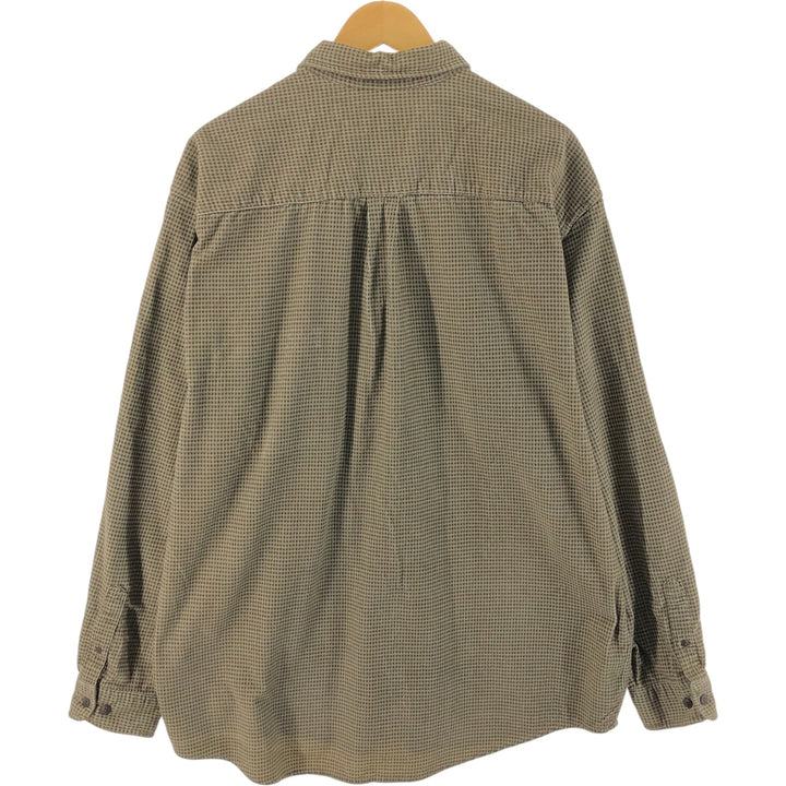 Eddie Bauer Check Pattern Long Sleeve Button-Down Corduroy Shirt, Men's Size XL cotton brown type Vintage Second Hand