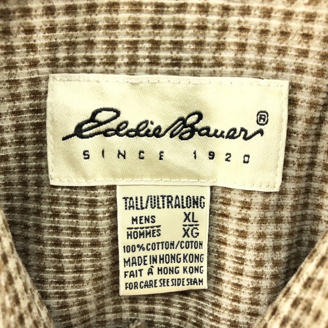 Eddie Bauer Check Pattern Long Sleeve Button-Down Corduroy Shirt, Men's Size XL cotton brown type Vintage Second Hand