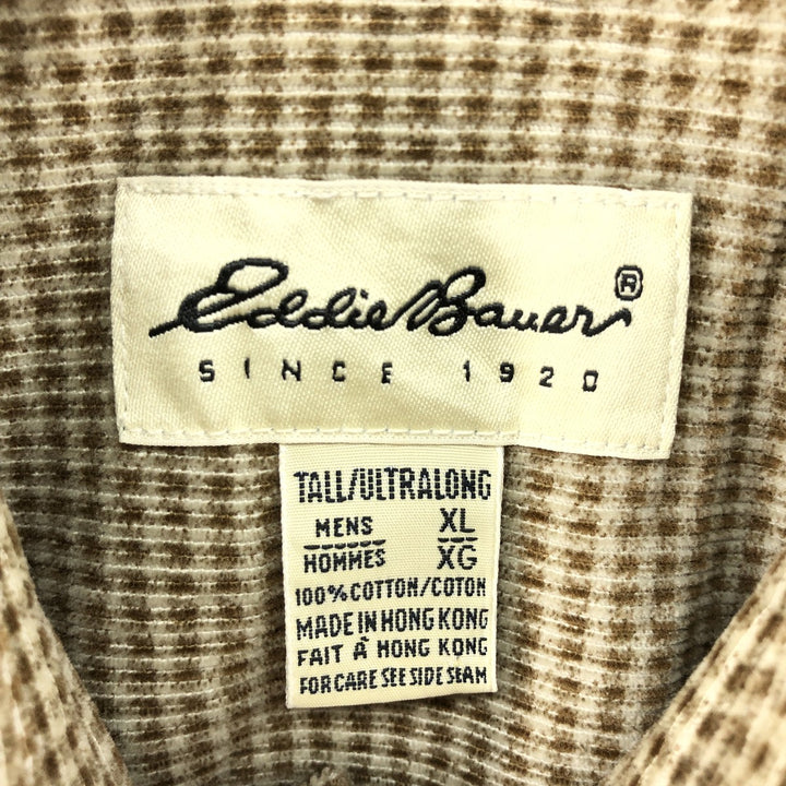Eddie Bauer Check Pattern Long Sleeve Button-Down Corduroy Shirt, Men's Size XL cotton brown type Vintage Second Hand