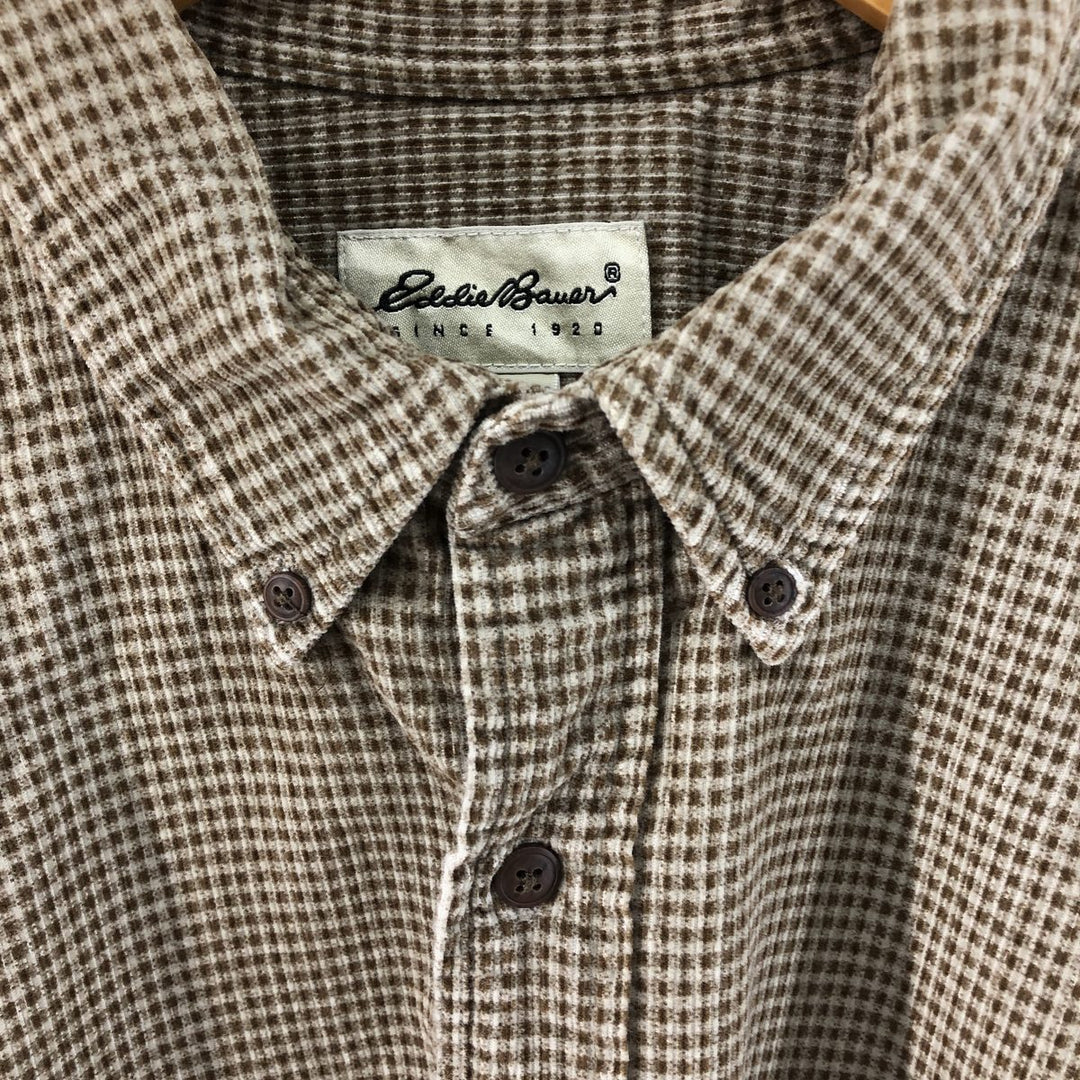 Eddie Bauer Check Pattern Long Sleeve Button-Down Corduroy Shirt, Men's Size XL cotton brown type Vintage Second Hand