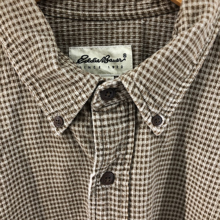 Eddie Bauer Check Pattern Long Sleeve Button-Down Corduroy Shirt, Men's Size XL cotton brown type Vintage Second Hand