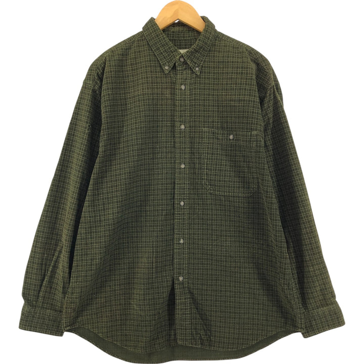 90s~00'S Eddie Bauer Check Pattern Long Sleeve Button Down Corduroy Shirt Men's L size cotton Khaki type Vintage Second Hand