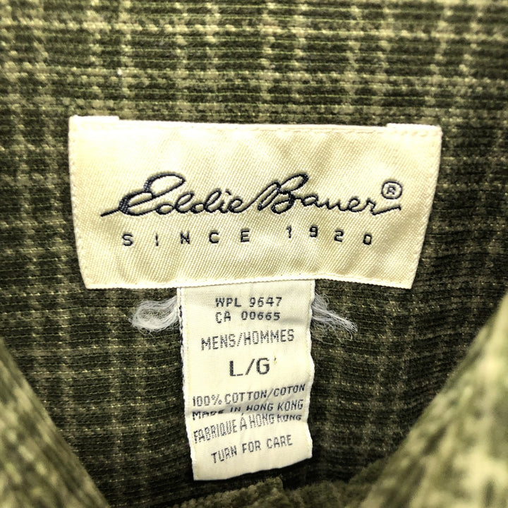90s~00'S Eddie Bauer Check Pattern Long Sleeve Button Down Corduroy Shirt Men's L size cotton Khaki type Vintage Second Hand