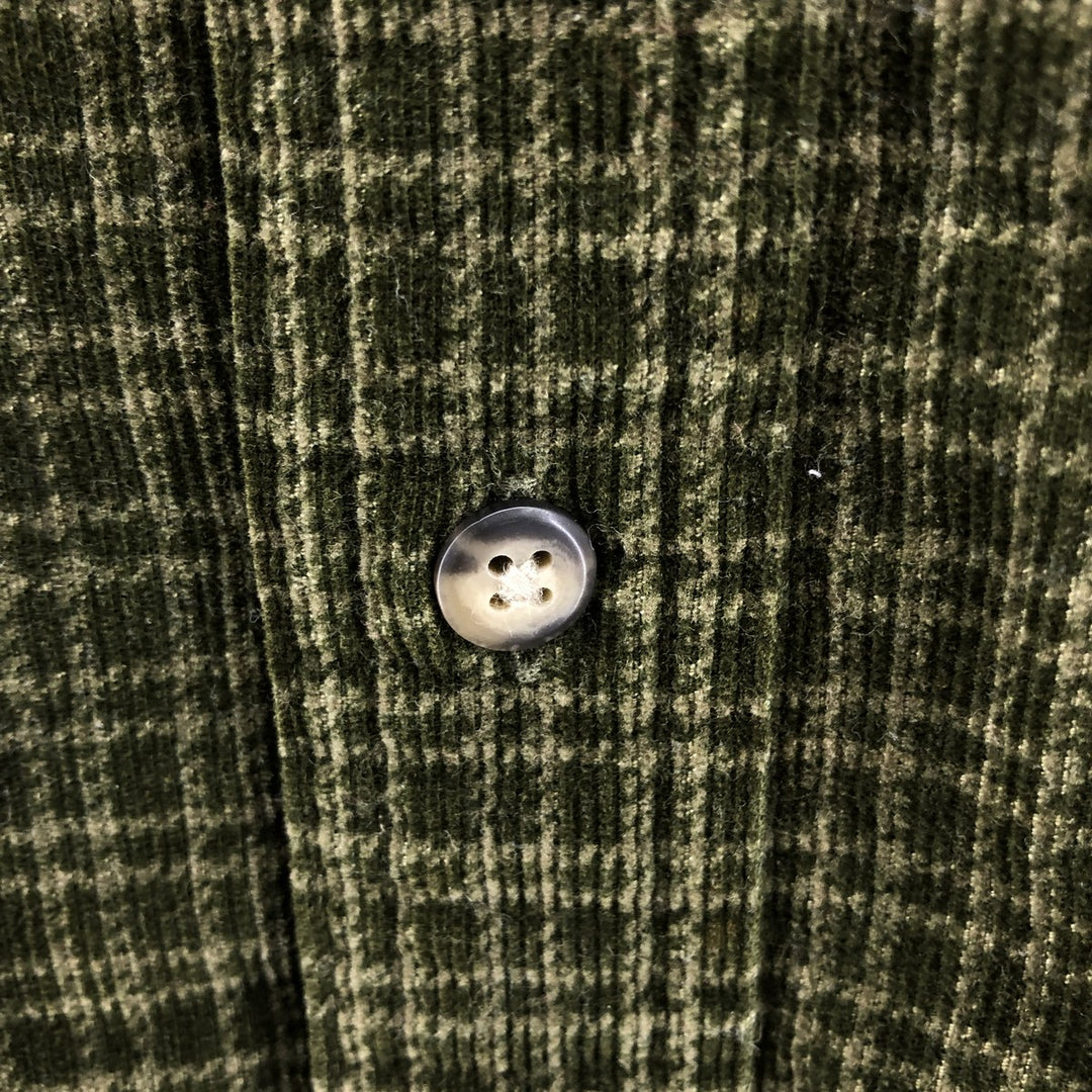 90s~00'S Eddie Bauer Check Pattern Long Sleeve Button Down Corduroy Shirt Men's L size cotton Khaki type Vintage Second Hand