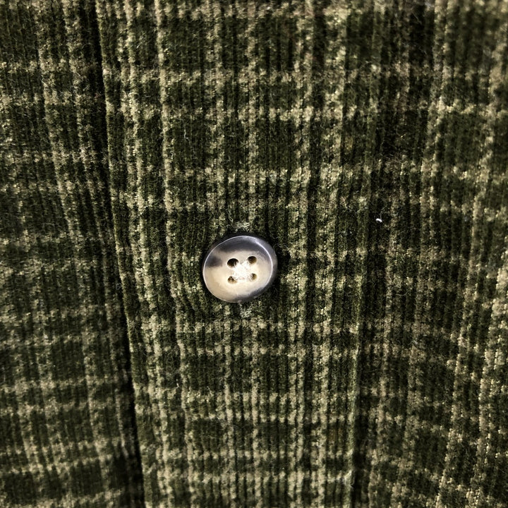 90s~00'S Eddie Bauer Check Pattern Long Sleeve Button Down Corduroy Shirt Men's L size cotton Khaki type Vintage Second Hand