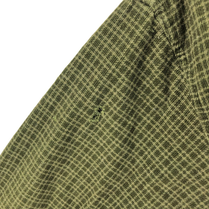 90s~00'S Eddie Bauer Check Pattern Long Sleeve Button Down Corduroy Shirt Men's L size cotton Khaki type Vintage Second Hand