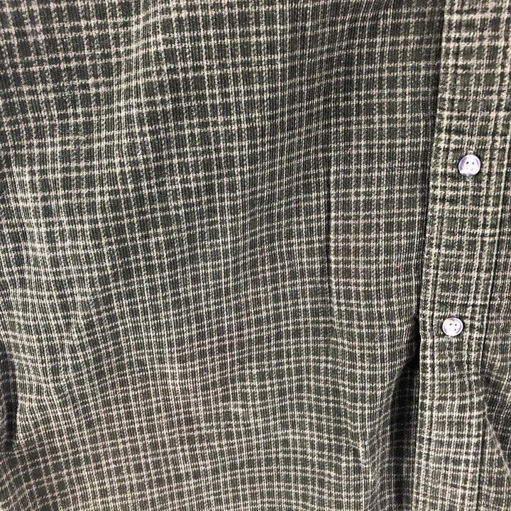 90s~00'S Eddie Bauer Check Pattern Long Sleeve Button Down Corduroy Shirt Men's L size cotton Khaki type Vintage Second Hand