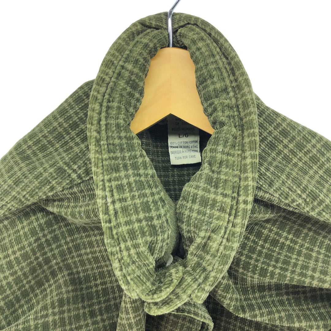 90s~00'S Eddie Bauer Check Pattern Long Sleeve Button Down Corduroy Shirt Men's L size cotton Khaki type Vintage Second Hand